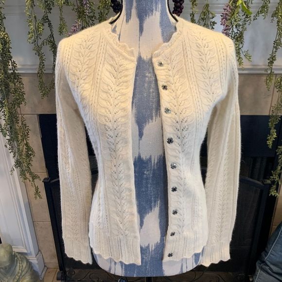 Charlotte Tarantola Women's S cream wool Angora snap up vintage look cardigan - Picture 1 of 10